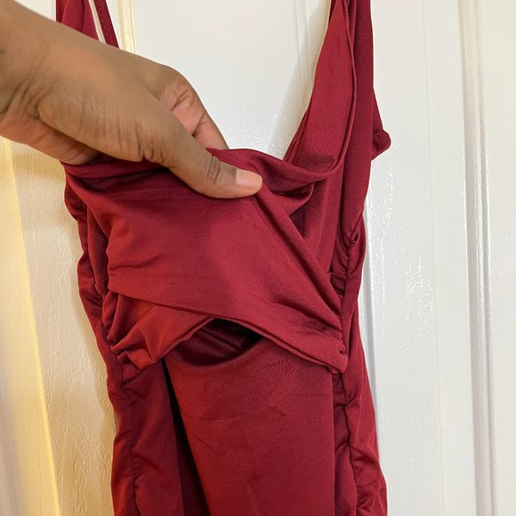 NWOT Women Ruched Tight Dress Sexy Spaghetti Strap V-Neck Midi Dress - Picture 7 of 9